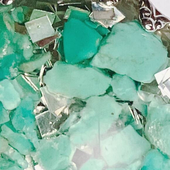 VTG 60s Turquoise Earrings Stone Chip Resin Dome Silver Tone Clip On Mid Century - Picture 10 of 12